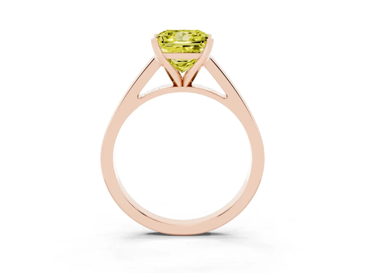 Fancy Yellow Princess Cut Solitaire Engagement Ring with Four-Prong Setting and Tapered Band Rose gold