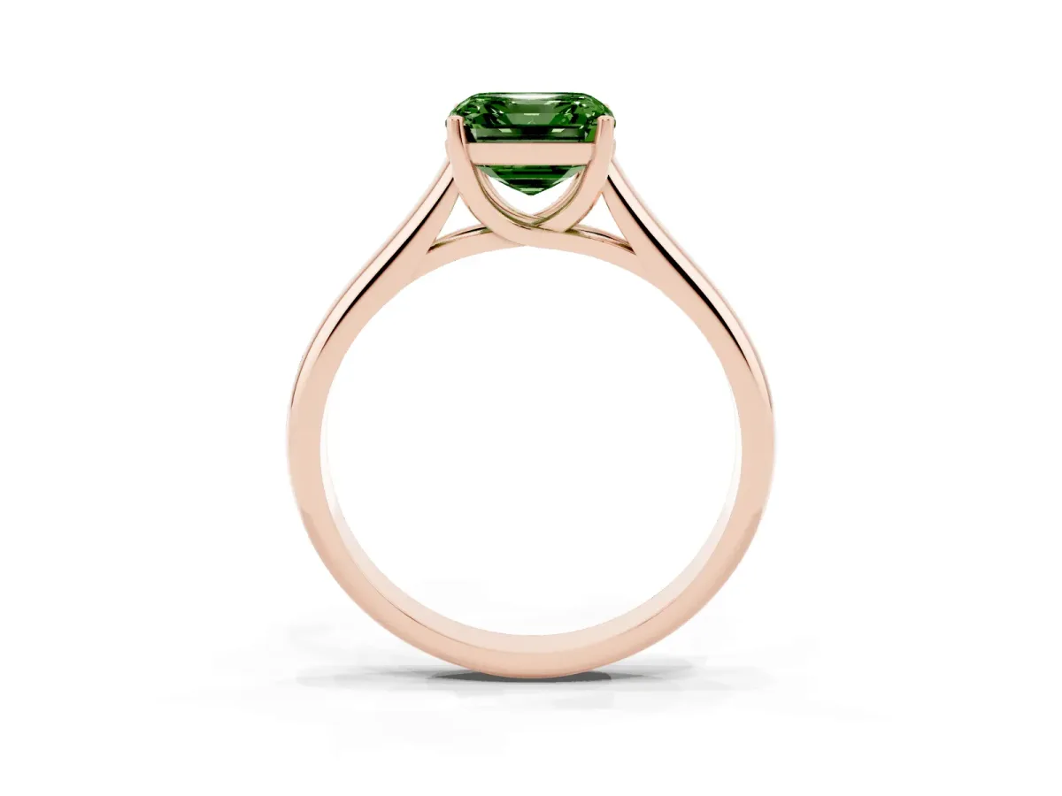 Fancy Green Asscher Cut Solitaire Engagement Ring with Tapered Band and Four-Prong Setting Rose gold