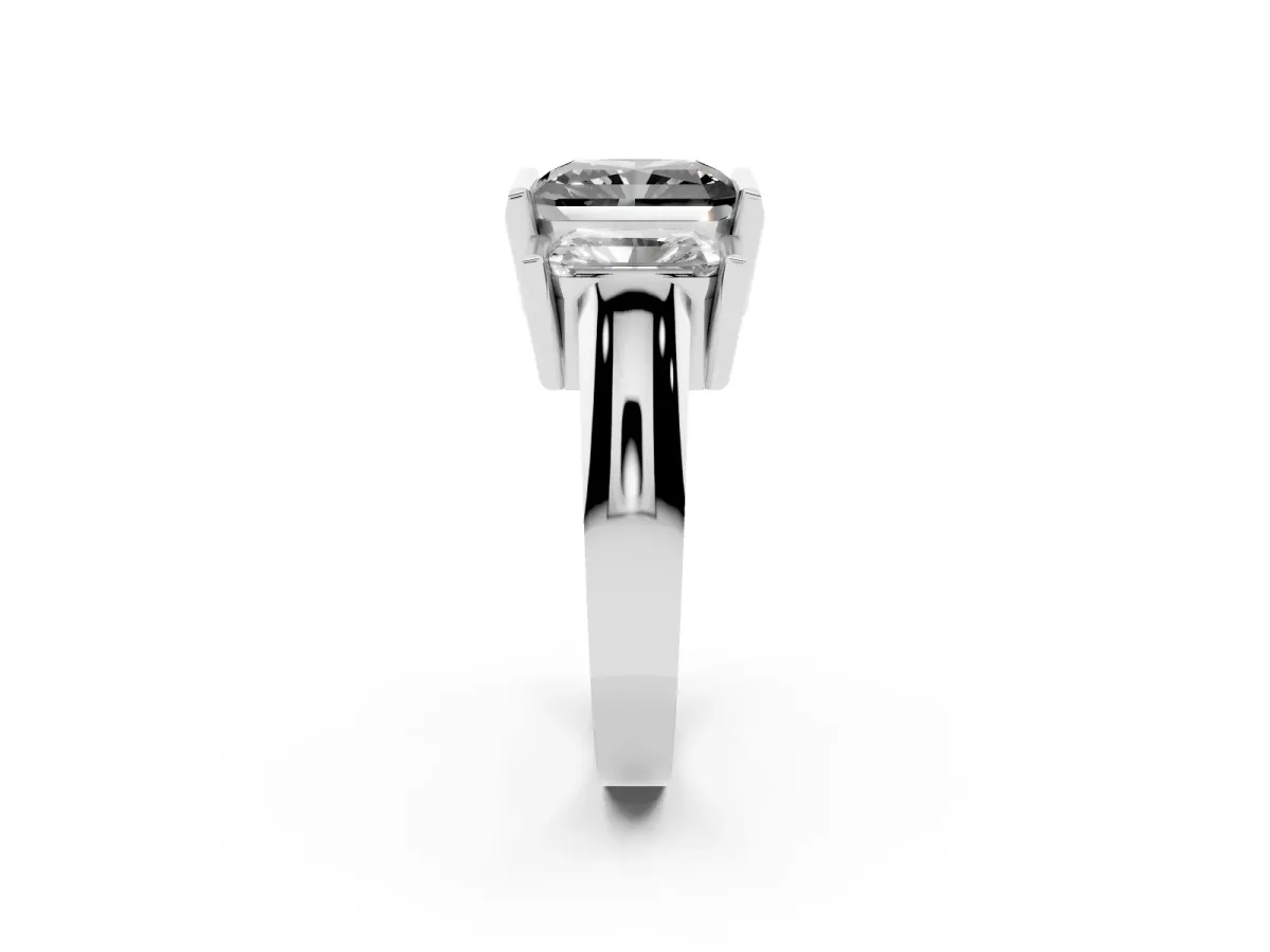 Fancy Black Three Stone Radiant Cut Cut Channel Set Diamond Ring Silver
