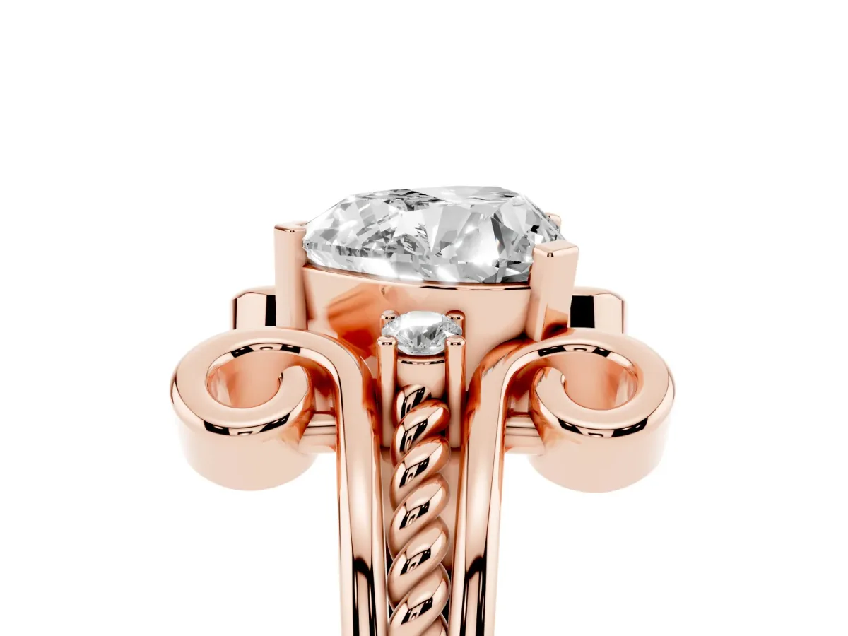 Heart Cut Solitaire Twisted Band Scroll Prong Ring Rose gold