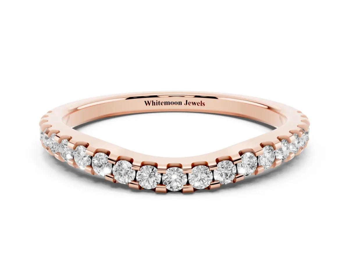 Round Diamond Pavé Curved Wedding Band Rose gold