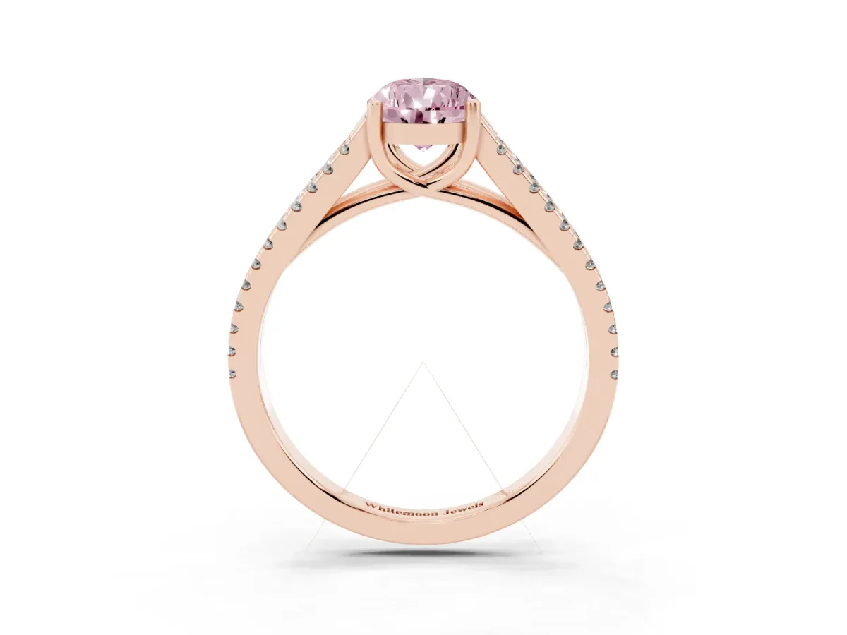 Fancy Pink Pear Cut Diamond Solitaire Engagement Ring with Split Shank Pavé Band Rose gold