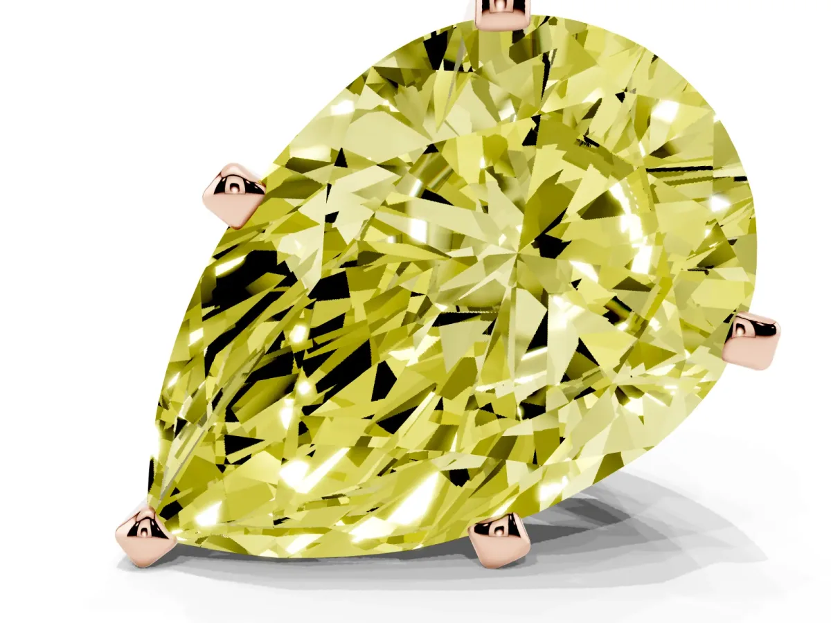 Fancy Yellow Pear Cut Diamond Solitaire Ring with Prong Setting and Classic Band Rose gold