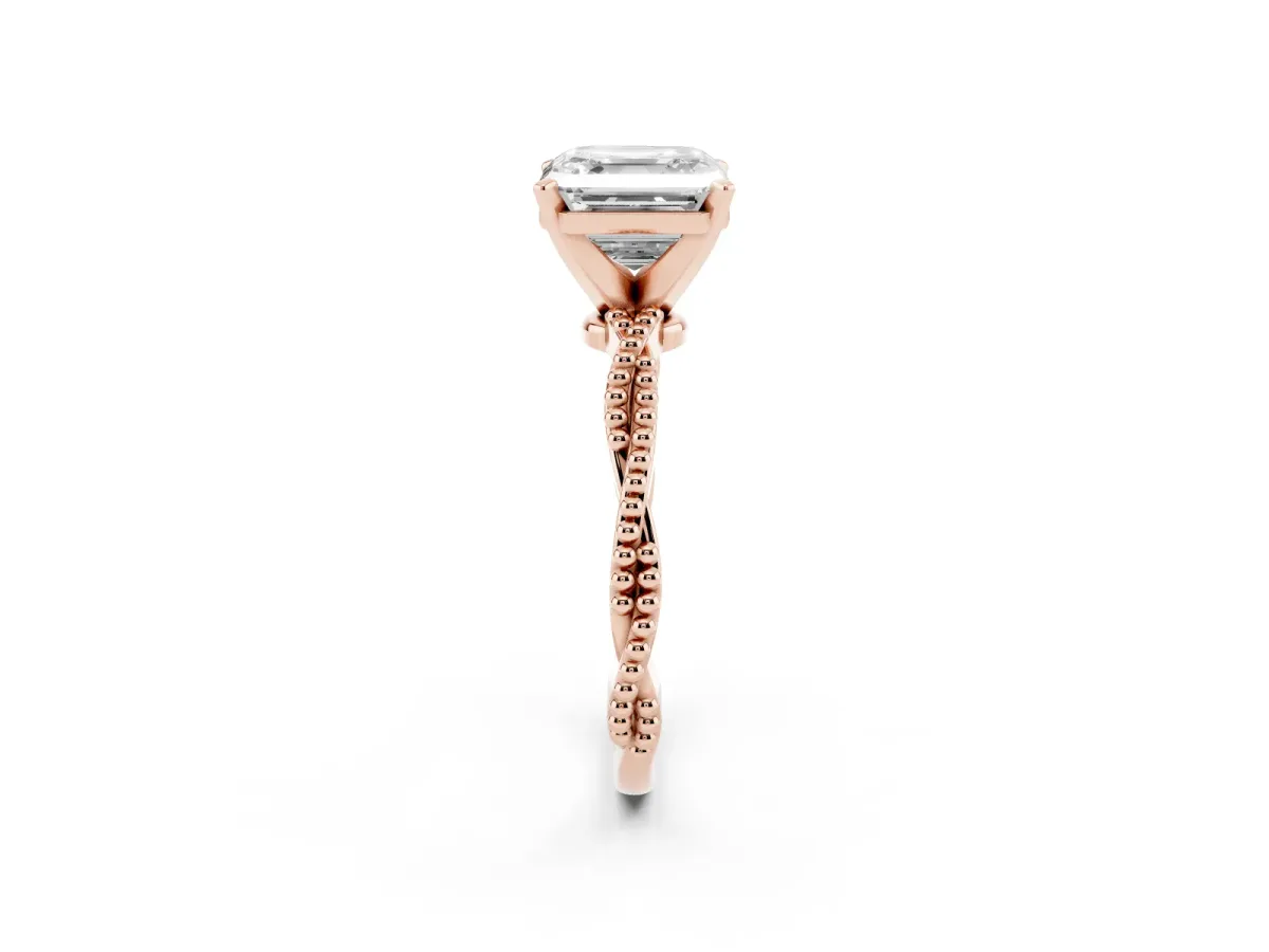 Asscher Cut Solitaire Twisted Band with Bead Prong Setting Rose gold