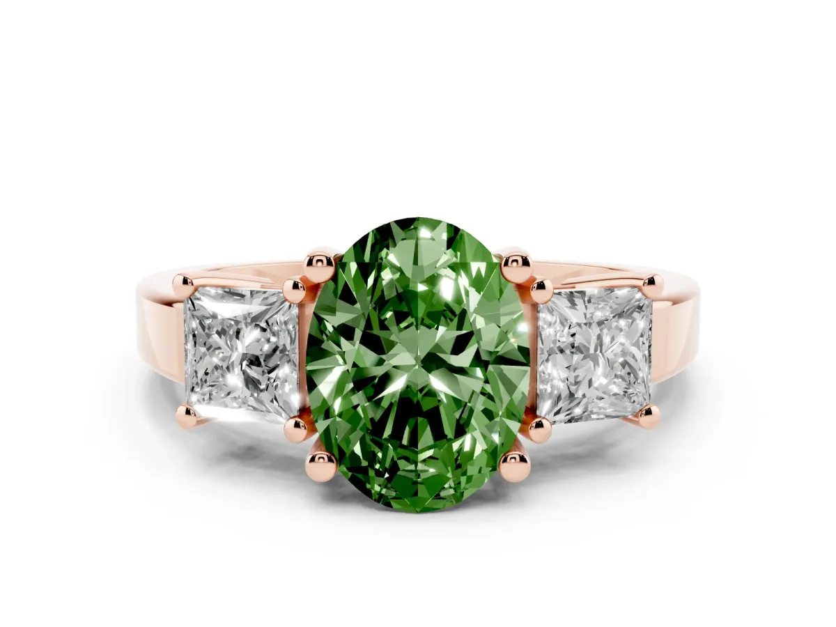Fancy Green Three-Stone Oval Cut Cut Solitaire Ring with Prong Setting Rose gold