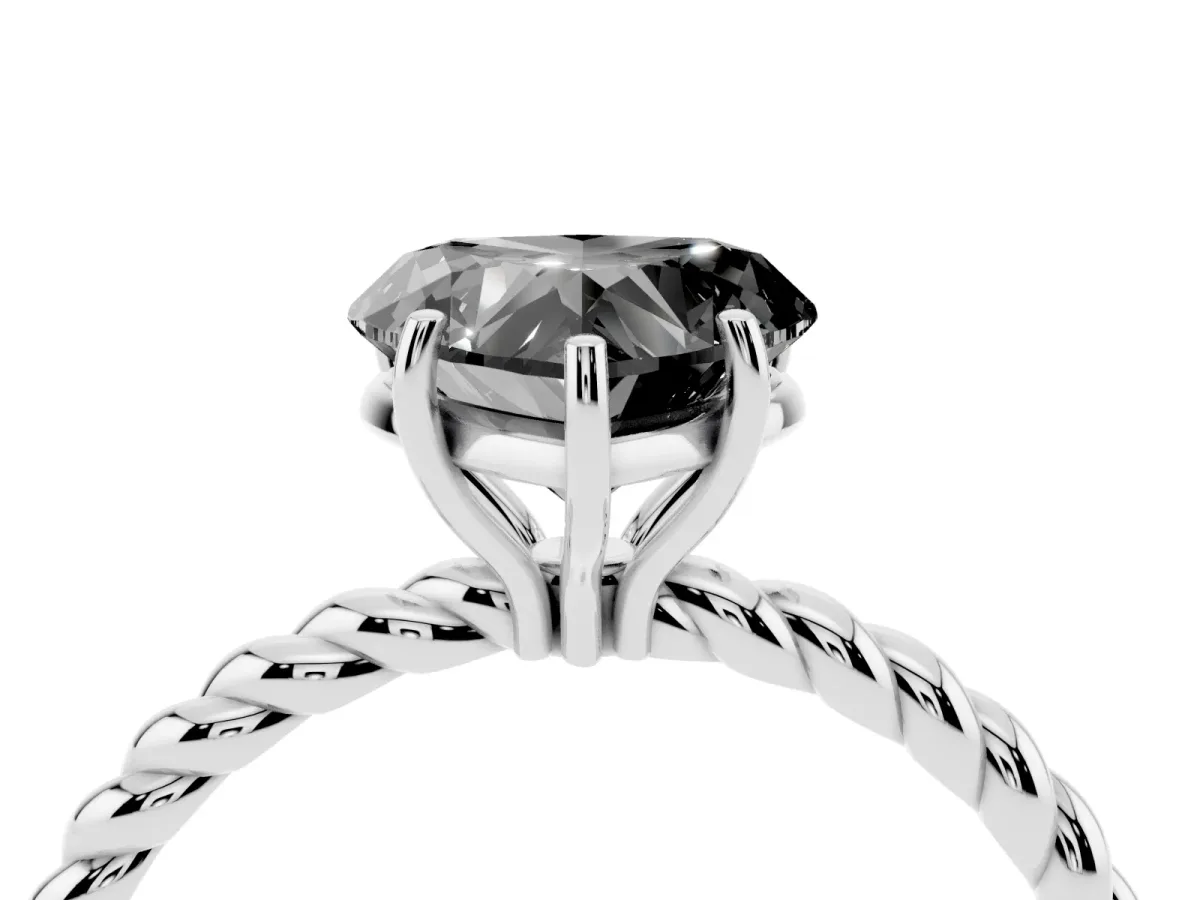 Fancy Black Heart Cut Solitaire Twisted Band 4-Prong Ring Silver