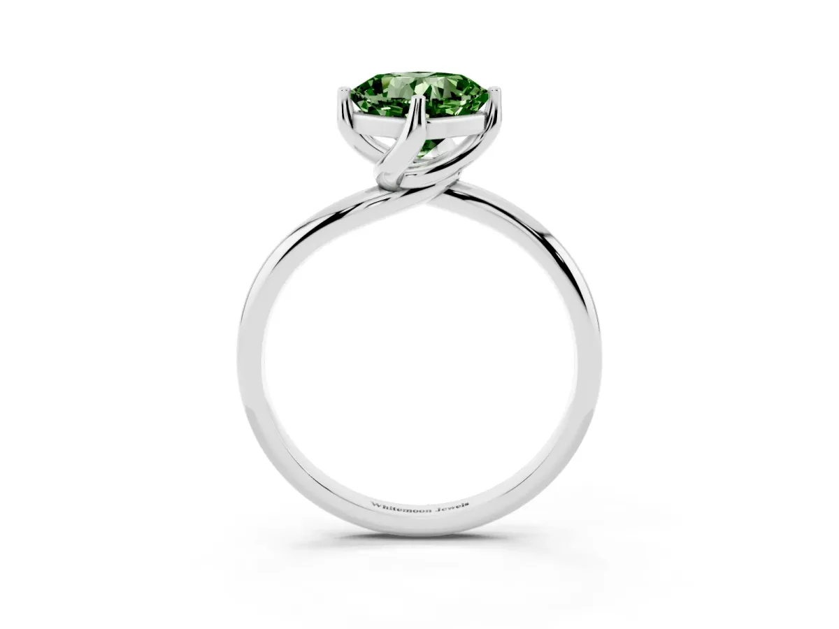 Fancy Green Cushion Cut Diamond Solitaire Engagement Ring with Four-Prong Setting and Classic Band Platinum