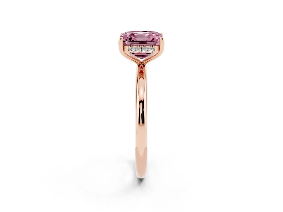 Fancy Pink Asscher Cut Cut Solitaire Engagement Ring with Four-Prong Setting and Classic Band Rose gold
