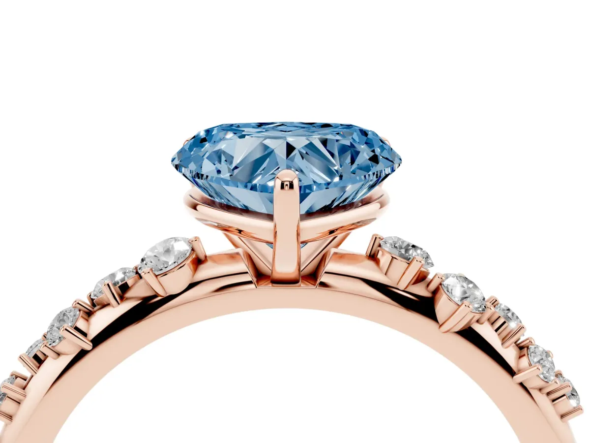 Fancy Blue Heart Cut Diamond Cluster Prong-Set Solitaire Ring Rose gold