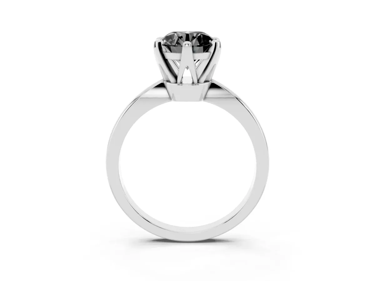 Fancy Black Round Cut Solitaire Engagement Ring with Six-Prong Setting and Tapered Band White gold