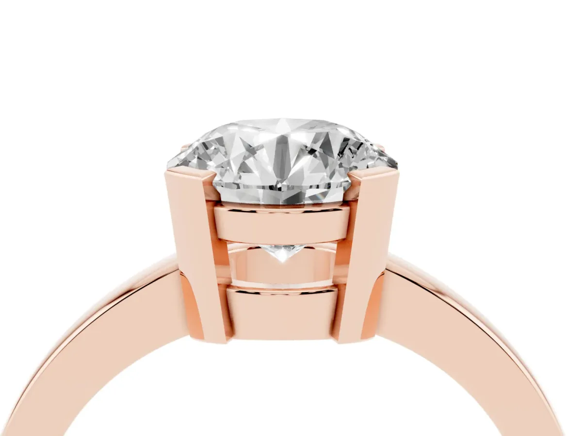 Round Cut Cut Solitaire Ring with Four-Prong Setting and Classic Band Rose gold