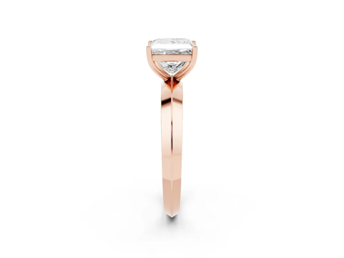 Princess Cut Cut Solitaire Engagement Ring with Flat Band and Four-Prong Setting Rose gold