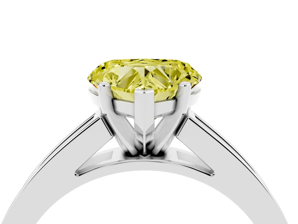 Fancy Yellow Heart Cut Solitaire Diamond Ring with Channel-Set Band and Four-Prong Setting Silver