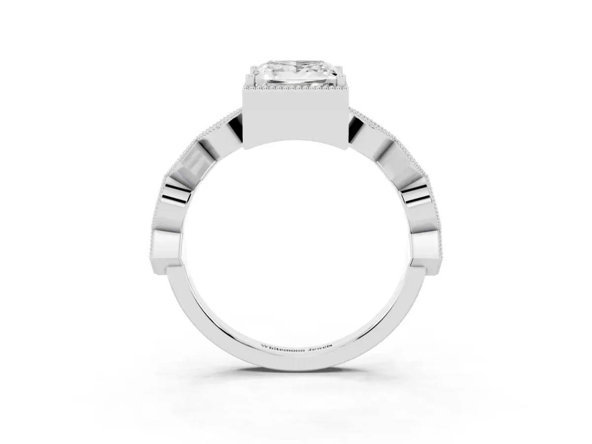 Princess Cut Milgrain Marquise Diamond Twist Band Ring Silver