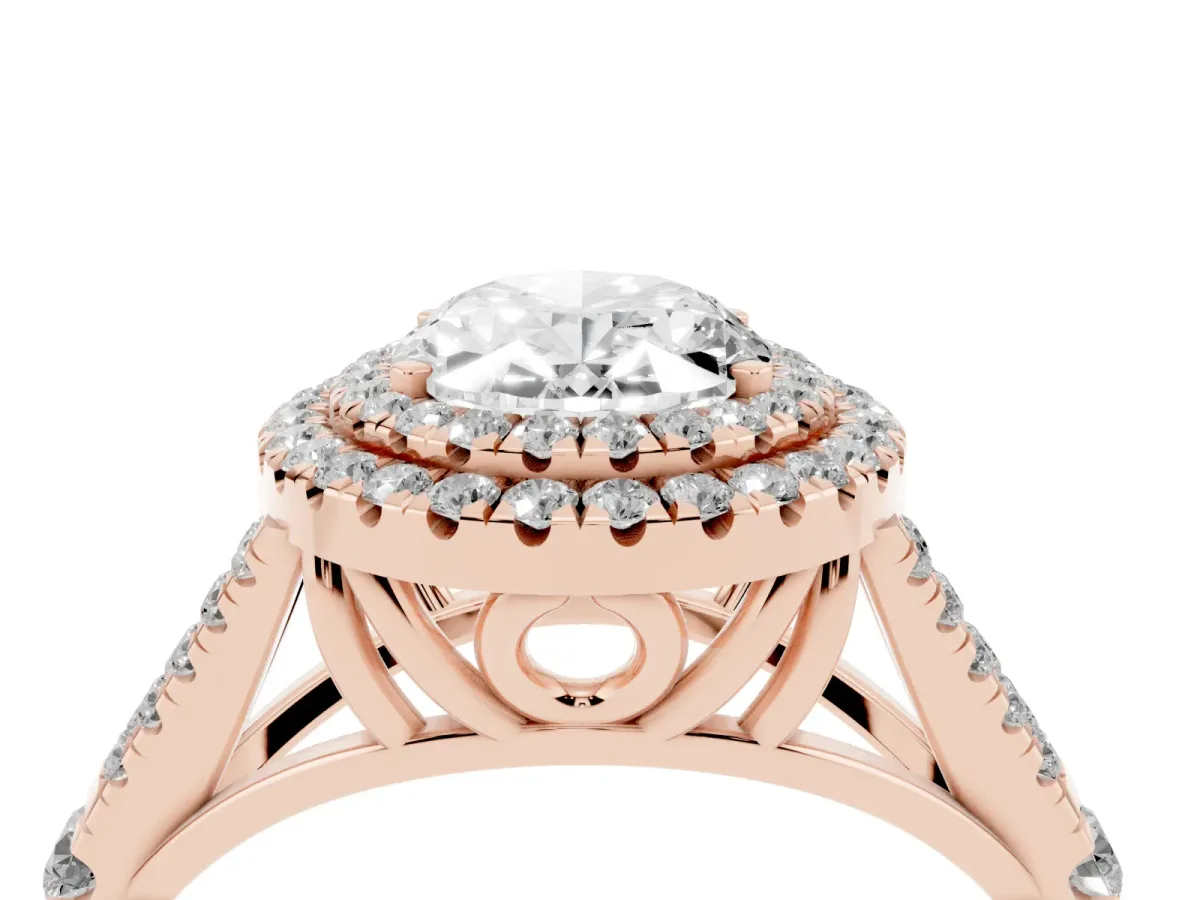Oval Cut Diamond Pavé Split Shank Double Halo Engagement Ring Rose gold