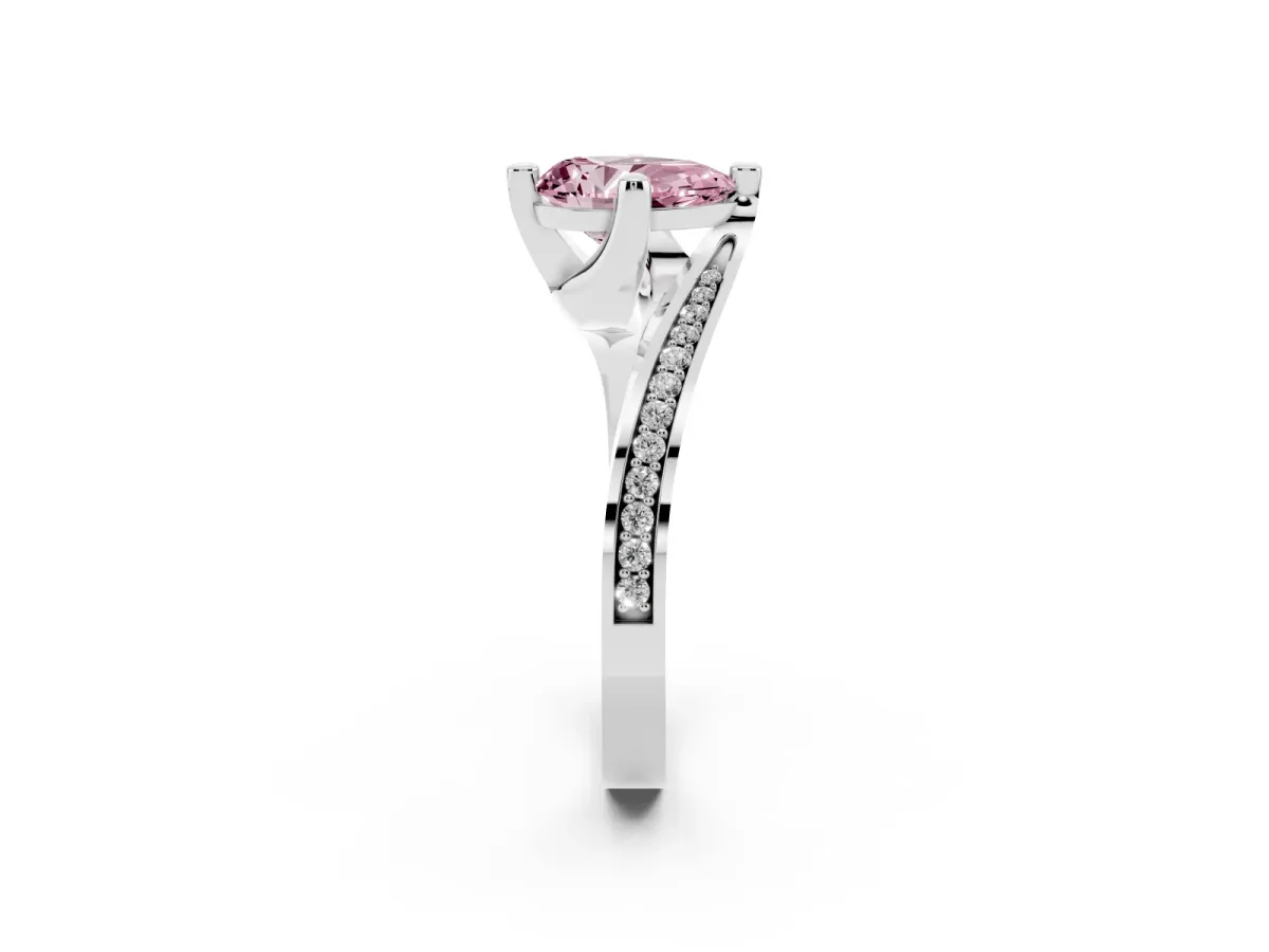 Fancy Pink Pear Cut Solitaire Diamond Twist Band with Pavé Setting and Four-Prong Setting Silver