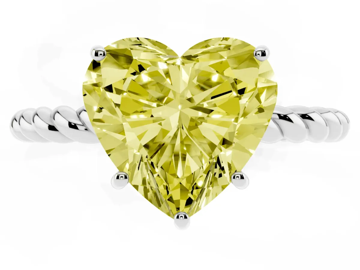 Fancy Yellow Heart Cut Solitaire Twist Band Ring with Four-Prong Setting Silver