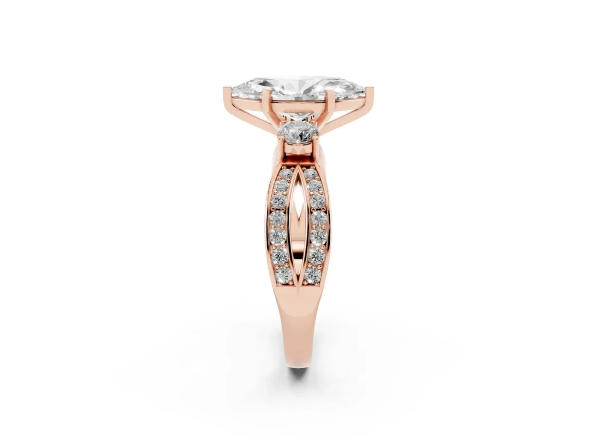 Three-Stone Marquise Cut Cut Diamond Twist Band with Prong Setting Rose gold