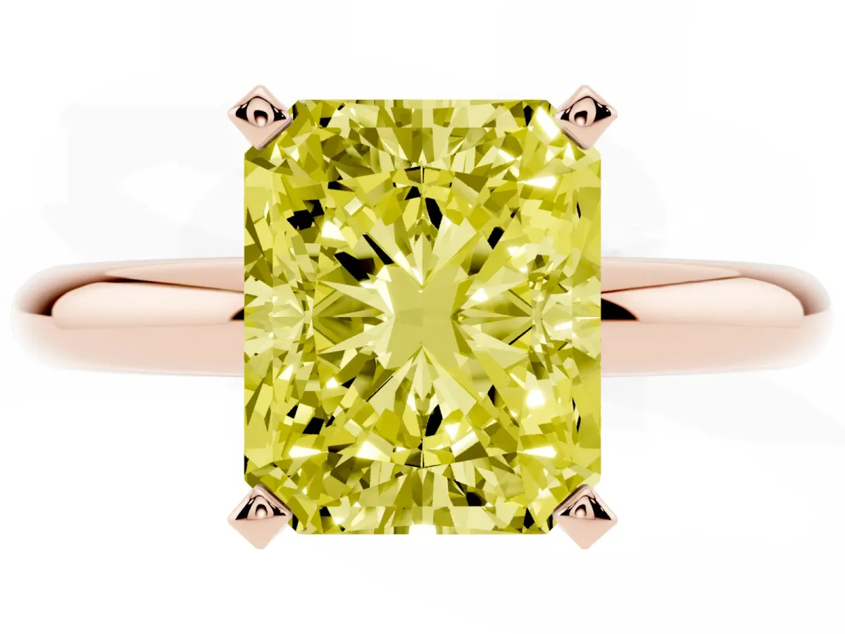 Fancy Yellow Radiant Cut Diamond Solitaire Engagement Ring with Round Band and Four-Prong Setting Rose gold