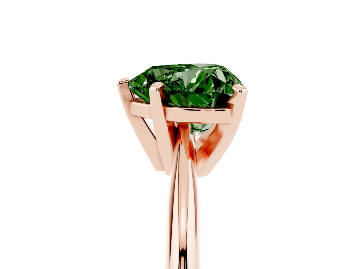 Fancy Green Heart Cut Cut Solitaire Ring with Four-Prong Setting on a Classic Band Rose gold