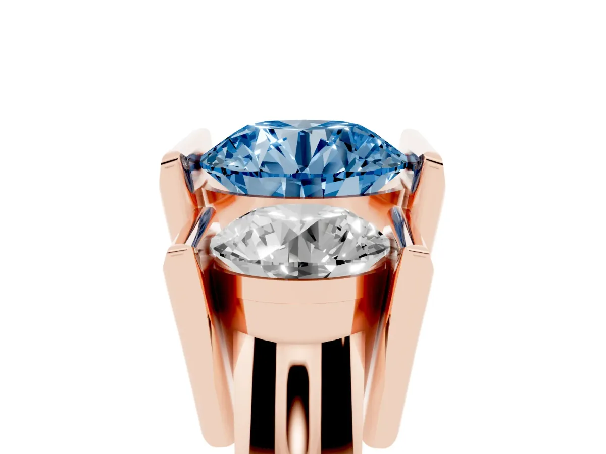 Fancy Blue Three Stone Round Cut Cut Channel Set Diamond Ring Rose gold