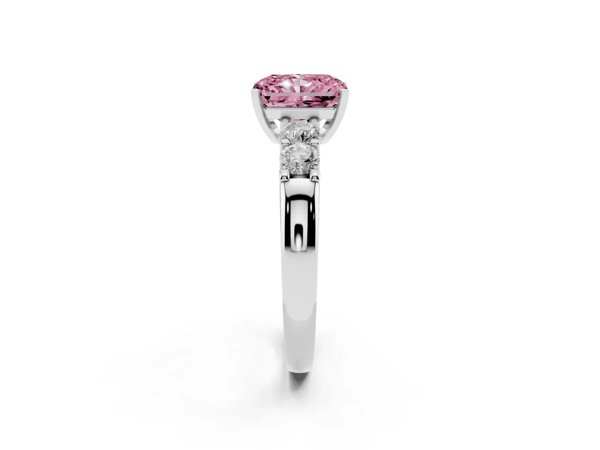 Fancy Pink Radiant Cut Brilliant Cut Diamond Five-Stone Prong Set Engagement Ring with Channel Band White gold