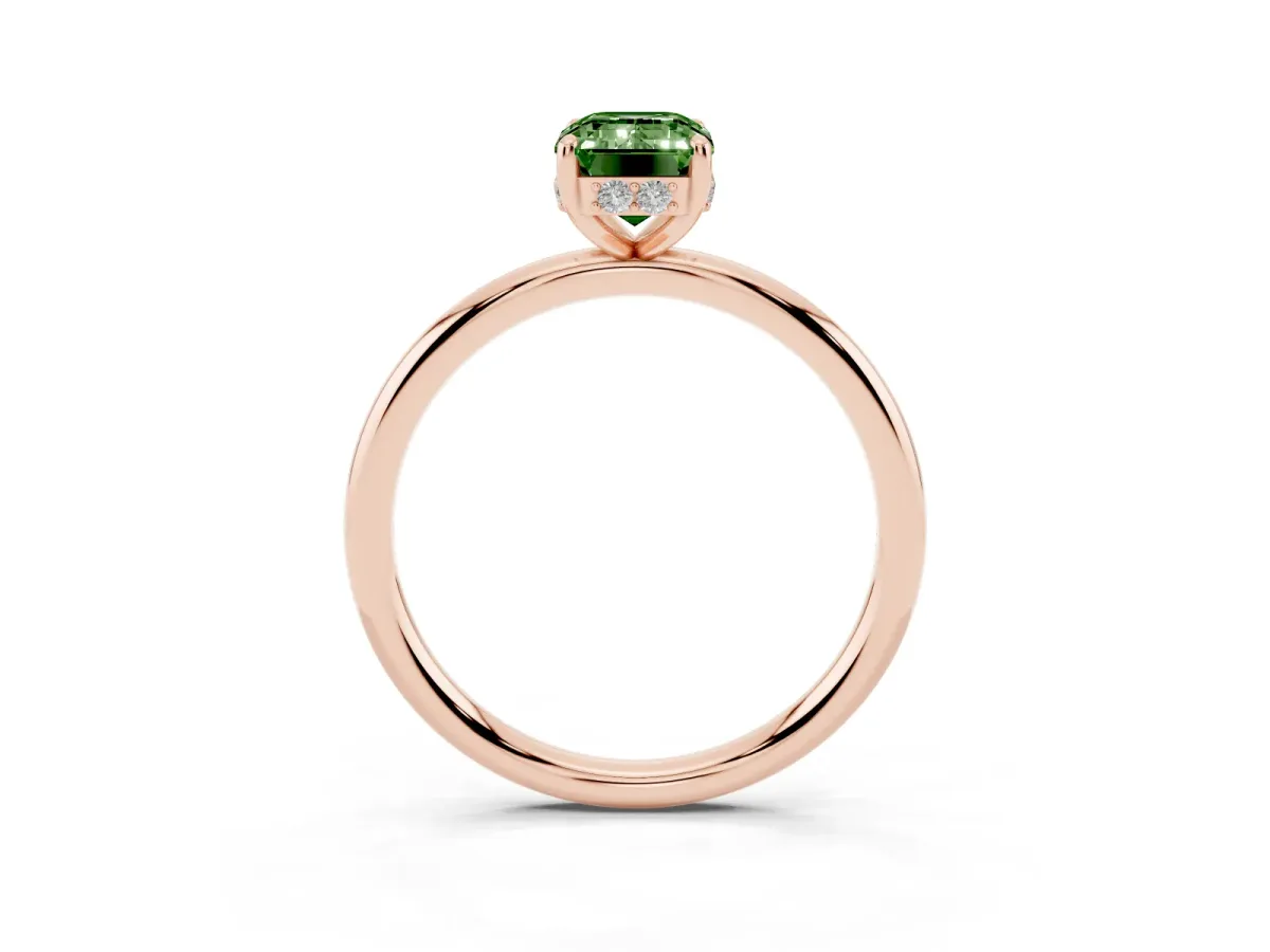 Fancy Green Emerald Cut Solitaire Diamond Ring with a Classic Band and Four-Prong Setting Rose gold