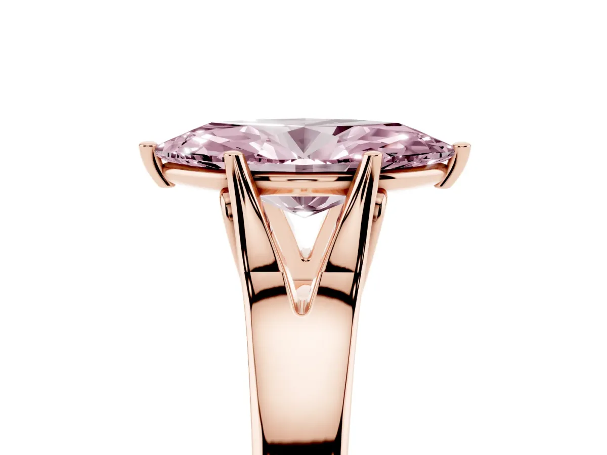 Fancy Pink Marquise Cut Solitaire Diamond Ring with Cathedral Band and Four-Prong Setting Rose gold