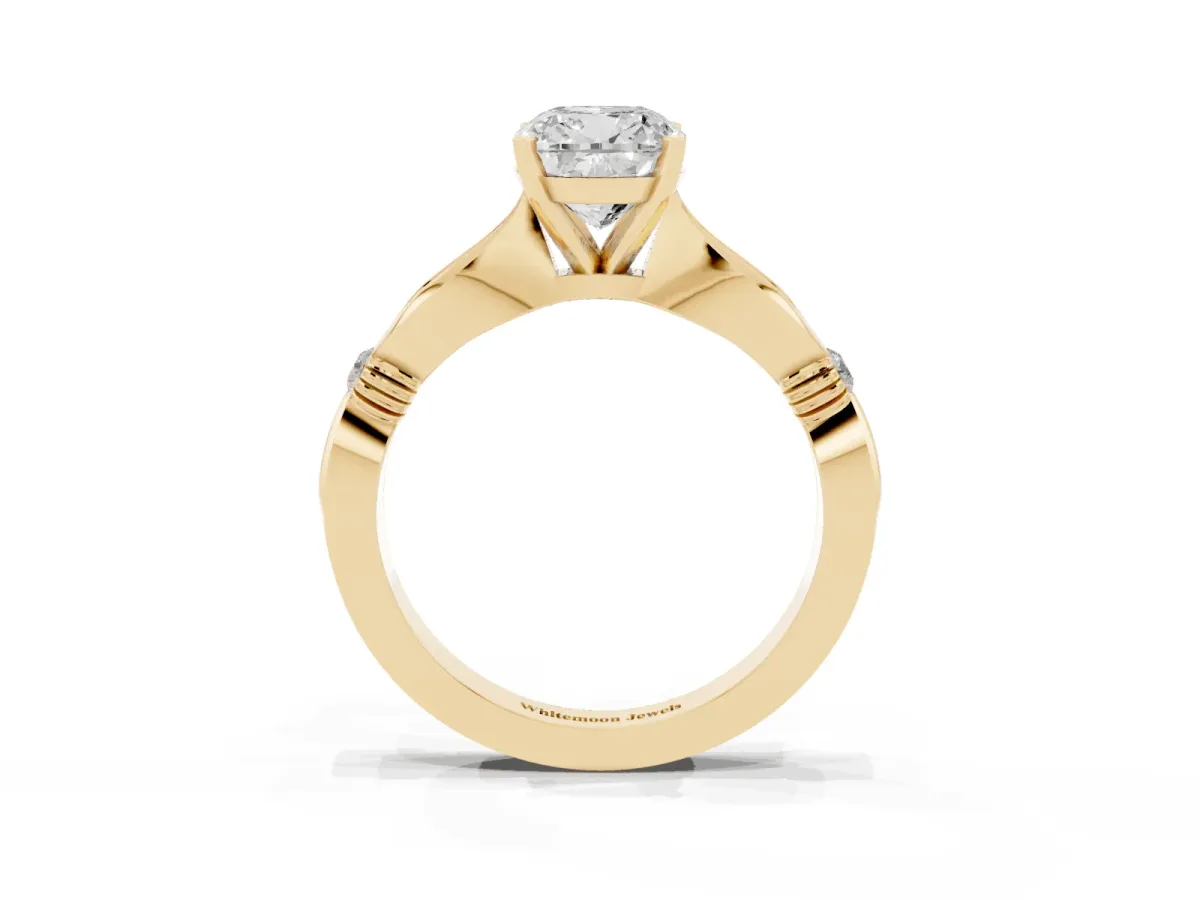 Cushion Cut Solitaire Diamond Twisted Band with Four-Prong Setting Yellow gold