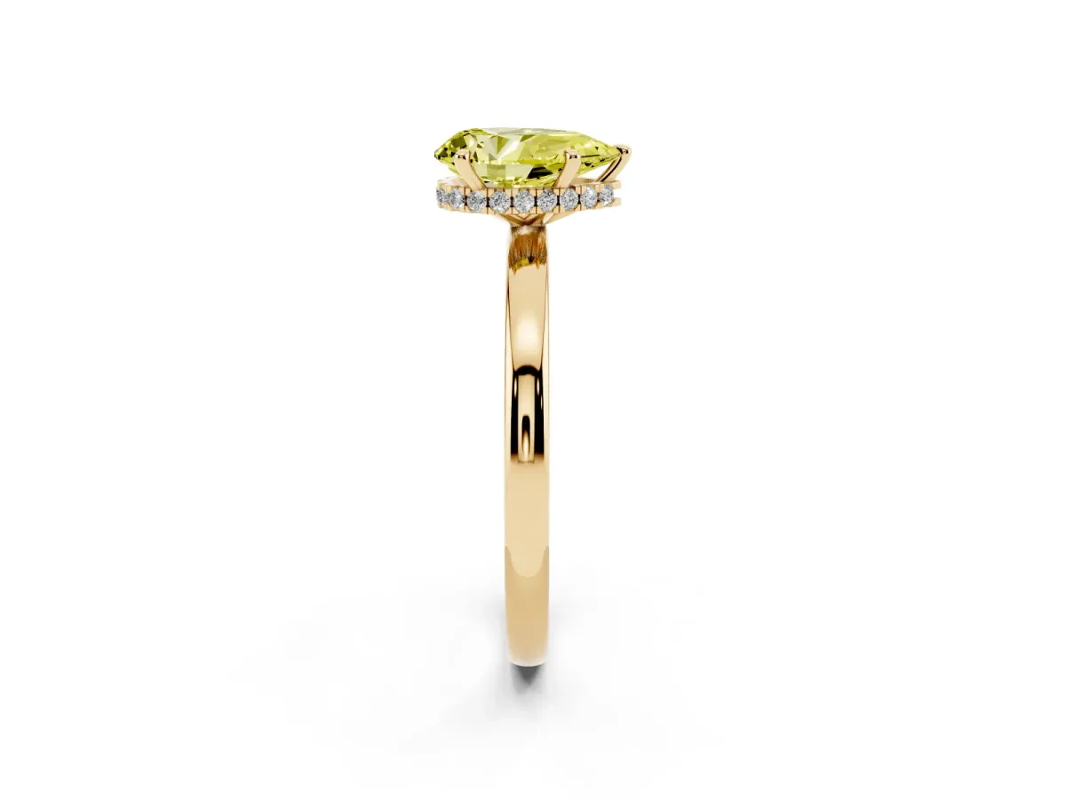 Fancy Yellow Pear Cut Solitaire Engagement Ring with Cathedral Band and Four-Prong Setting Yellow gold