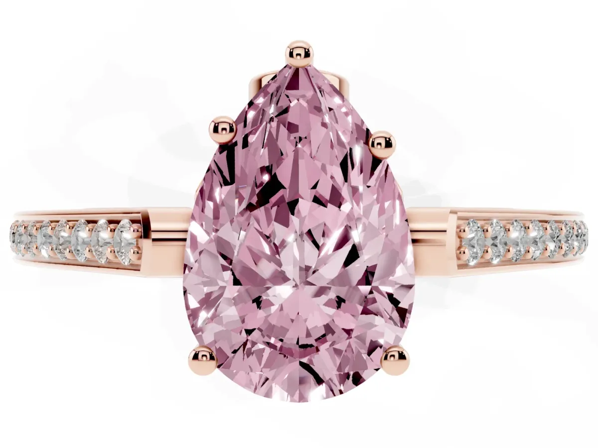 Fancy Pink Pear Cut Cut Cathedral Pave Diamond Engagement Ring with Six-Prong Setting Rose gold