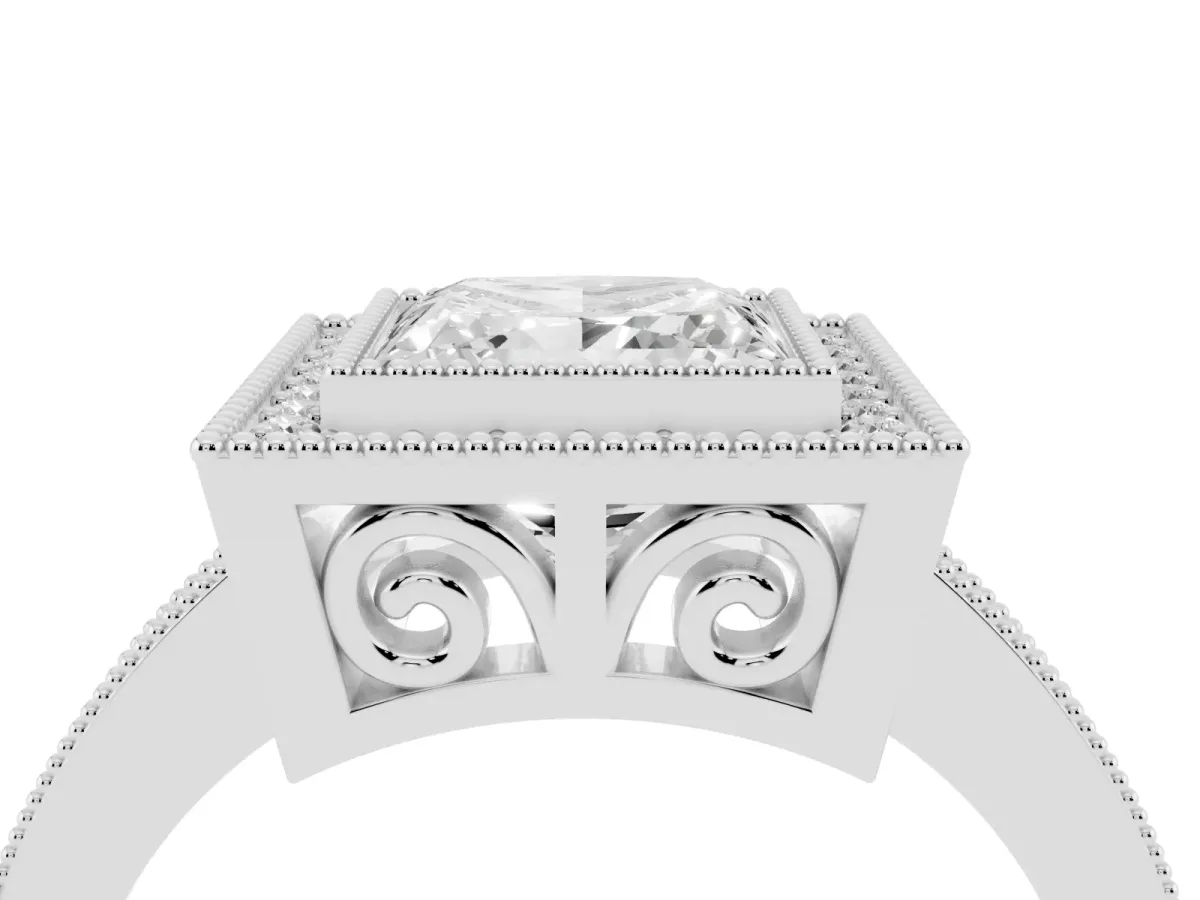 Princess Cut Cut Halo Pavé Diamond Ring Platinum
