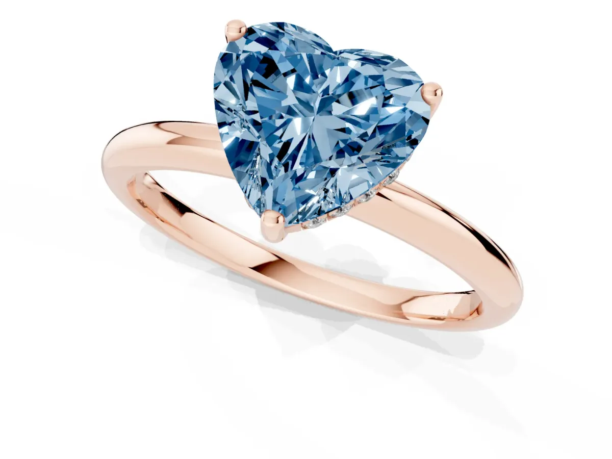 Fancy Blue Heart Cut Cut Solitaire Engagement Ring with Four-Prong Setting and Classic Band Rose gold