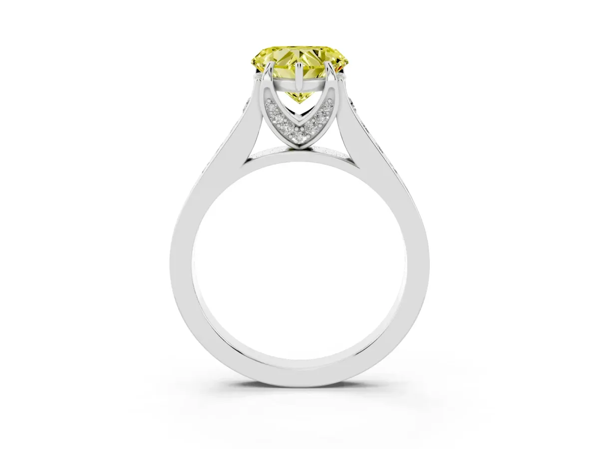 Fancy Yellow Heart Cut Brilliant Cut Diamond Engagement Ring with Pavé Band and Four-Prong Setting Silver