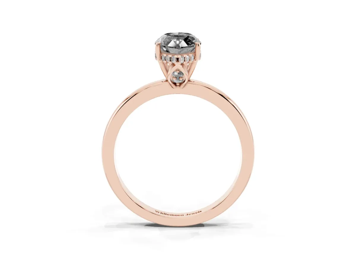 Fancy Black Marquise Cut Solitaire Diamond Ring with Prong Setting and Plain Band Rose gold