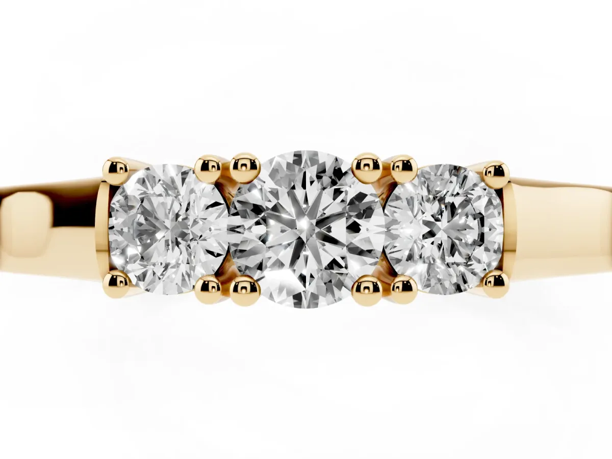 Three-Stone Round Cut Diamond Channel Set Band with Prong Setting Yellow gold