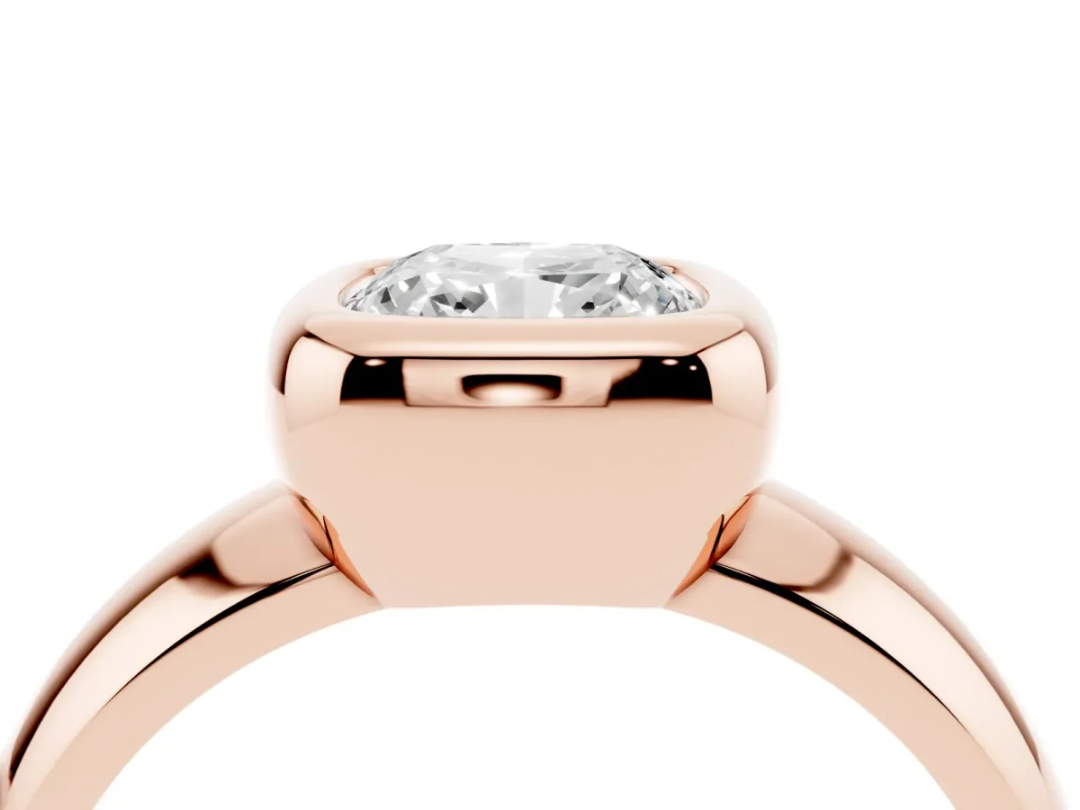 Bezel Set Cushion Cut Solitaire Ring with Wide Band Rose gold