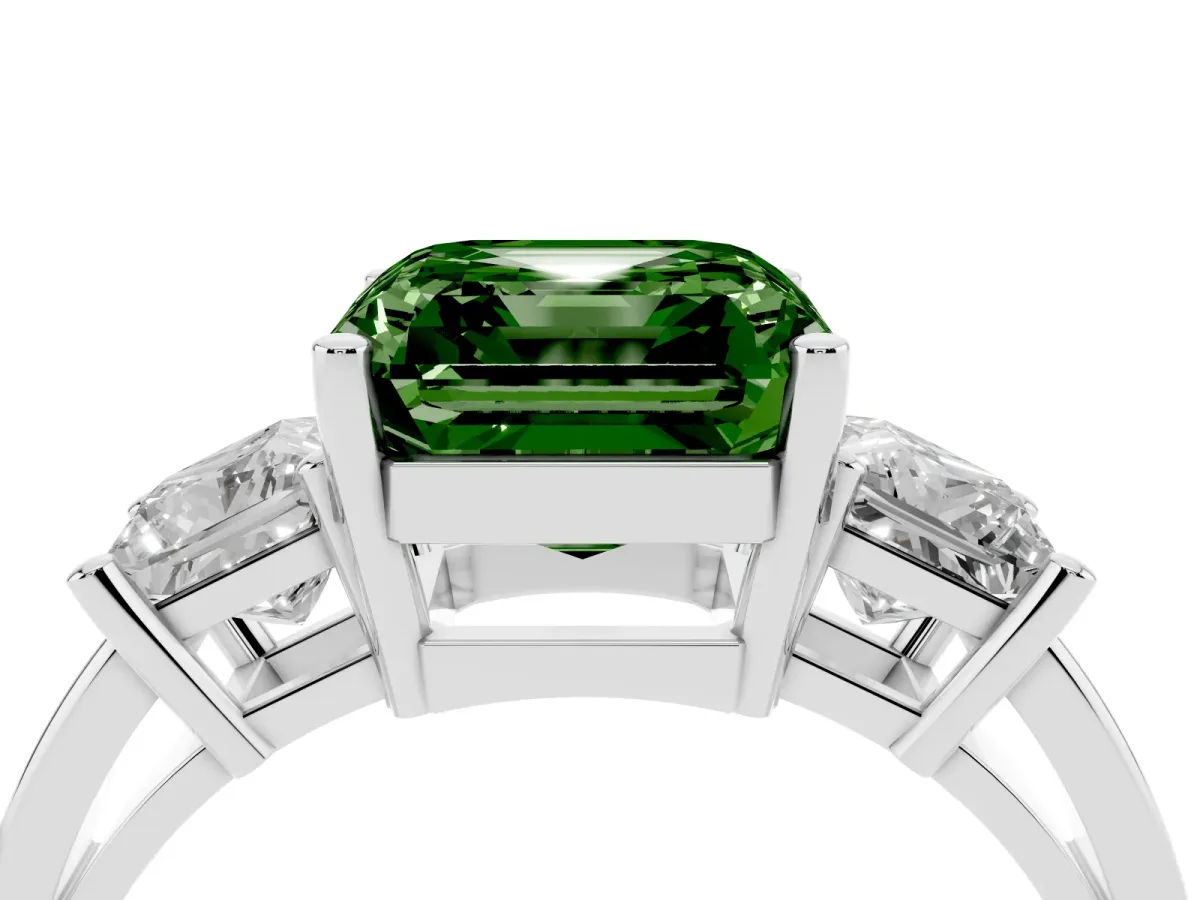 Fancy Green Three-Stone Asscher Cut Cut Solitaire Ring with Prong Setting Silver
