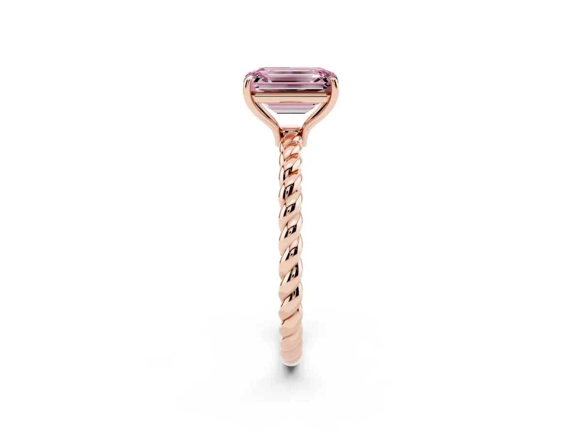 Fancy Pink Emerald Cut Solitaire Twisted Band 4-Prong Ring Rose gold