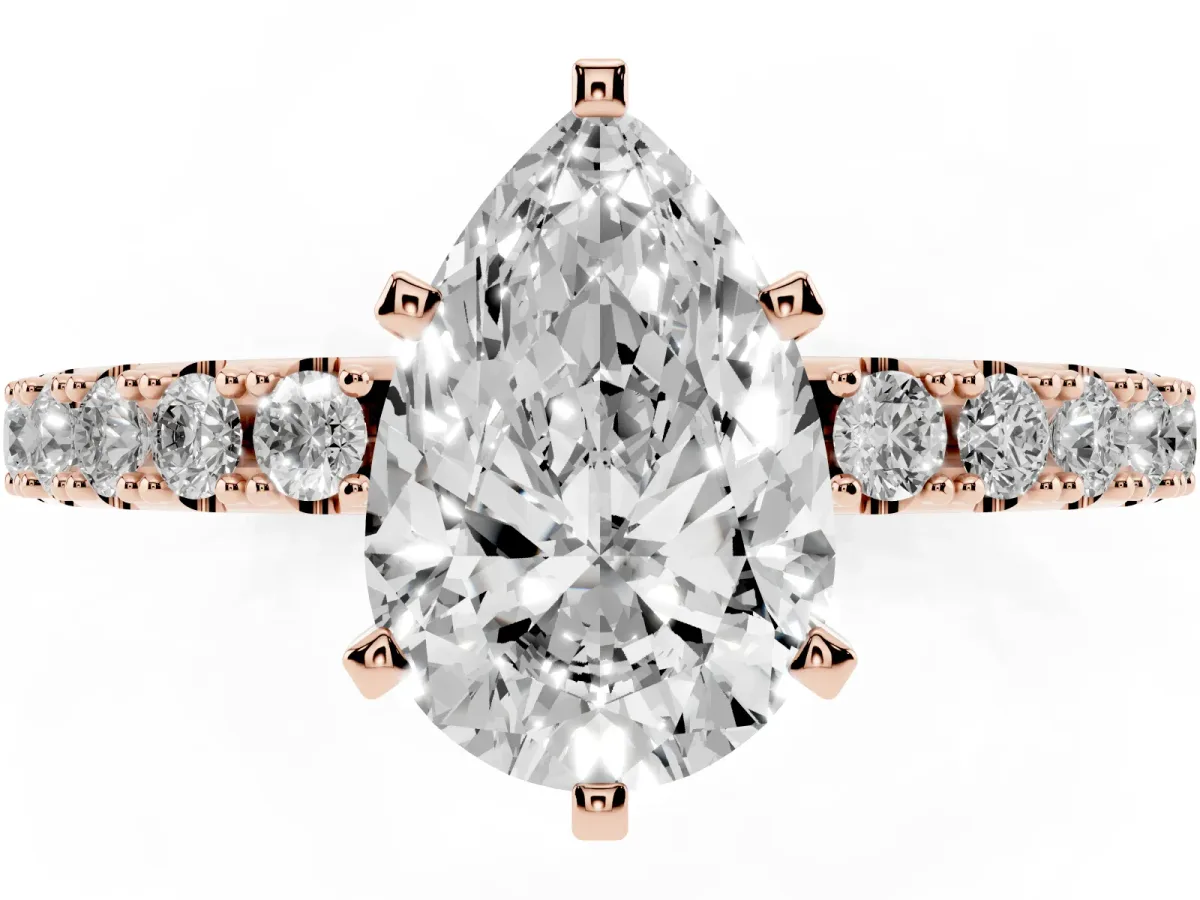 Pear Cut Diamond Solitaire Pavé Band with Four-Prong Setting Rose gold
