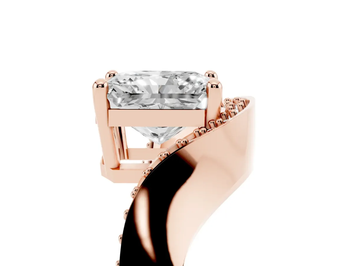 Radiant Cut Solitaire Diamond Engagement Ring with Pave Band and Four-Prong Setting Rose gold