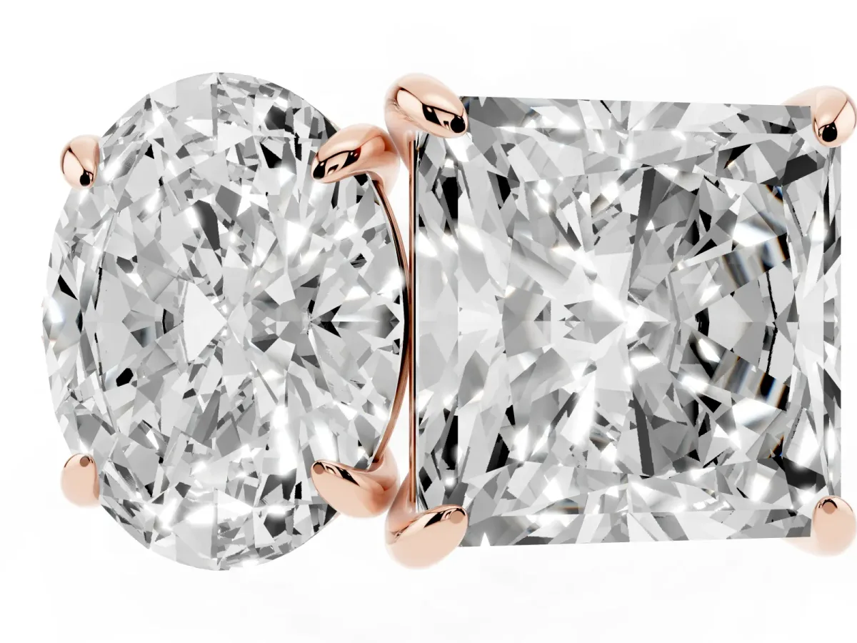 Oval and Princess Toi Moi Ring with Prong Setting and Pave Band Rose gold