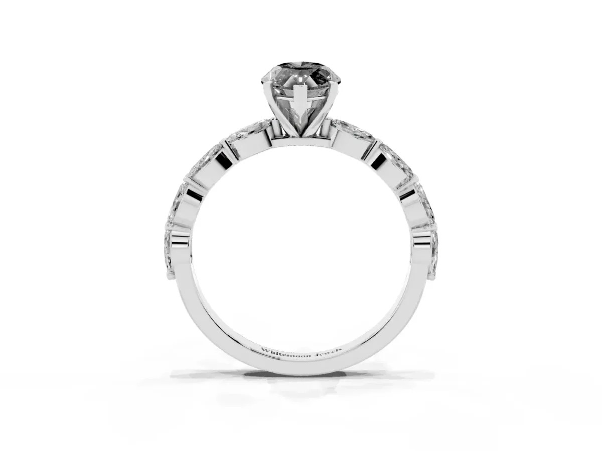Fancy Black Marquise Cut Diamond Ring with Marquise Side Stones and Prong Setting Platinum