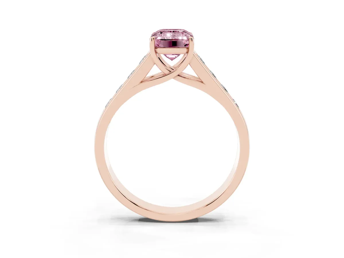 Fancy Pink Emerald Cut Brilliant Channel-Set Solitaire Ring with Four-Prong Setting Rose gold