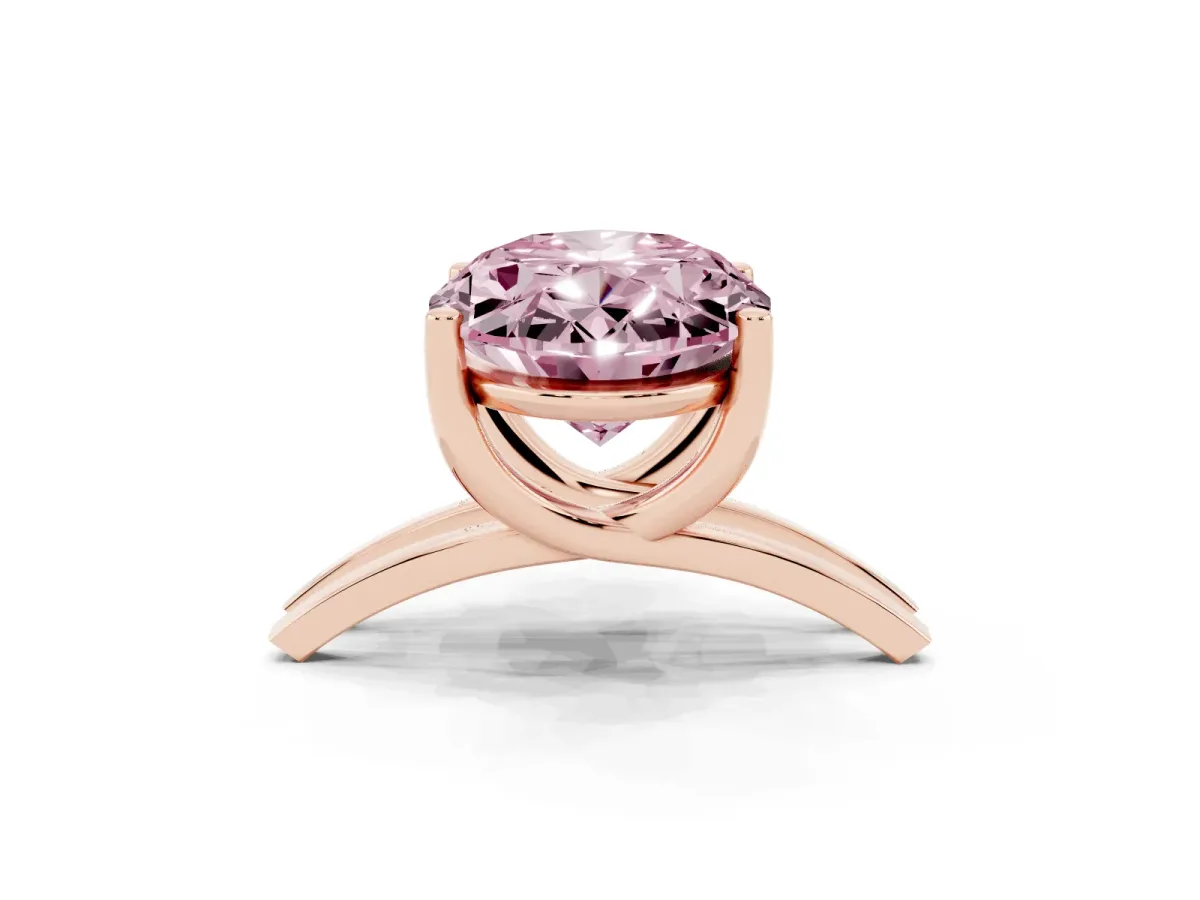 Fancy Pink Oval Cut Cut Diamond Solitaire Engagement Ring with Tapered Plain Band and Four-Prong Setting Rose gold