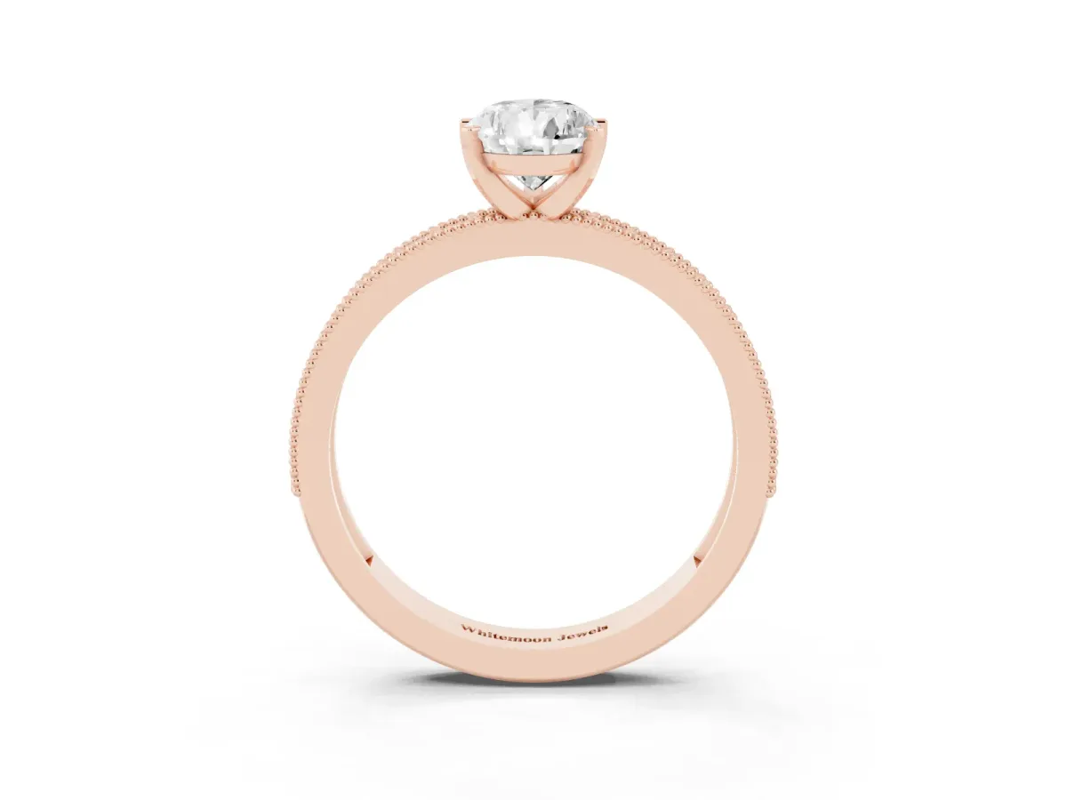 Pear Cut Diamond Milgrain Pavé Engagement Ring with Four-Prong Setting Rose gold