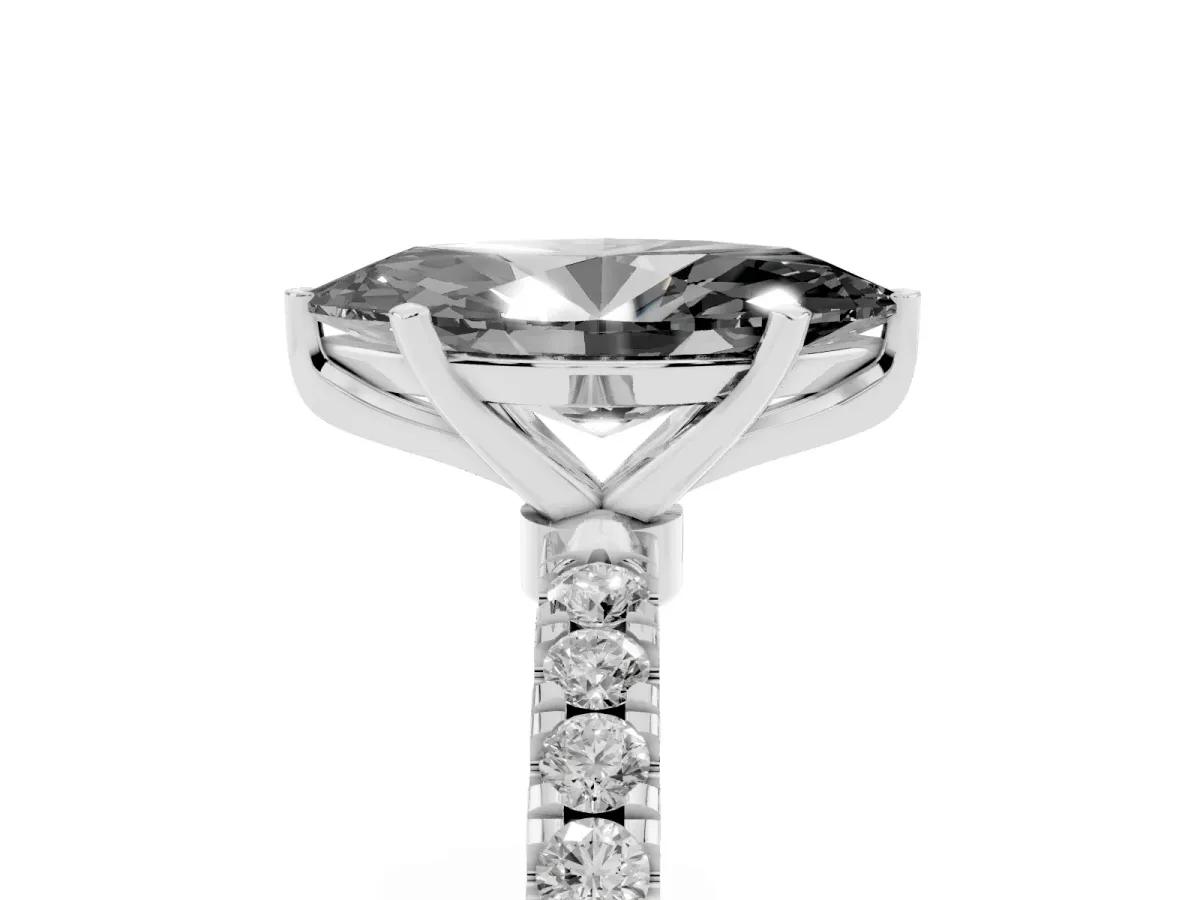 Fancy Black Marquise Cut Diamond Solitaire Ring with Pavé Accents and Four-Prong Setting Platinum