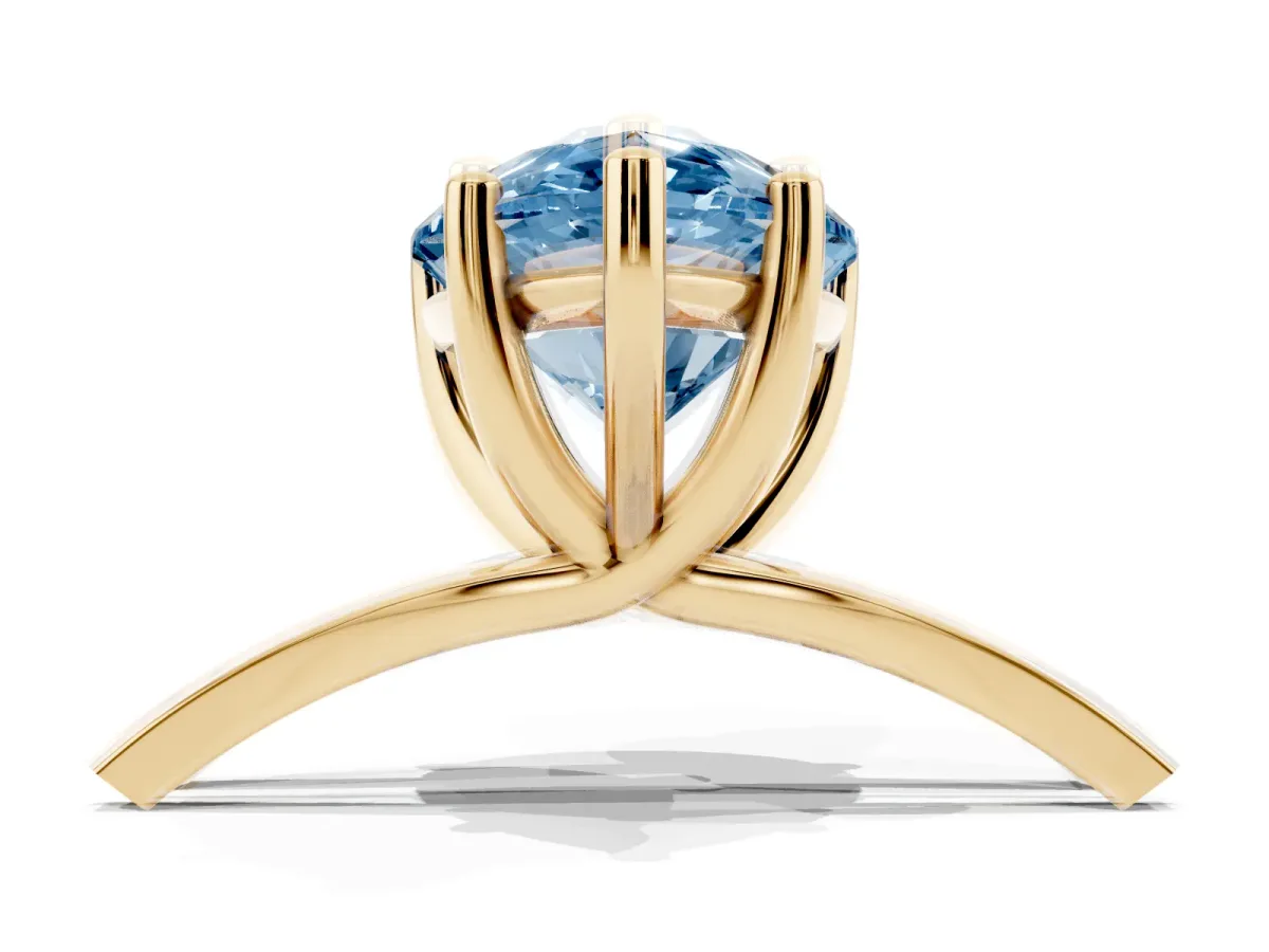 Fancy Blue Pear Cut Cut Diamond Solitaire Engagement Ring with Tapered Plain Band and Four-Prong Setting Yellow gold