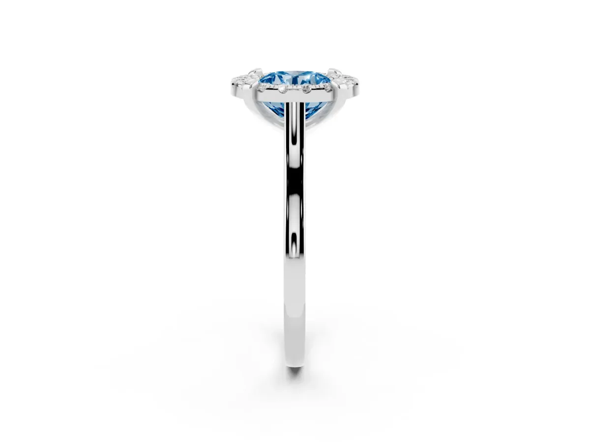 Fancy Blue Round Cut Diamond Cluster Halo Solitaire with Four-Prong Setting Platinum