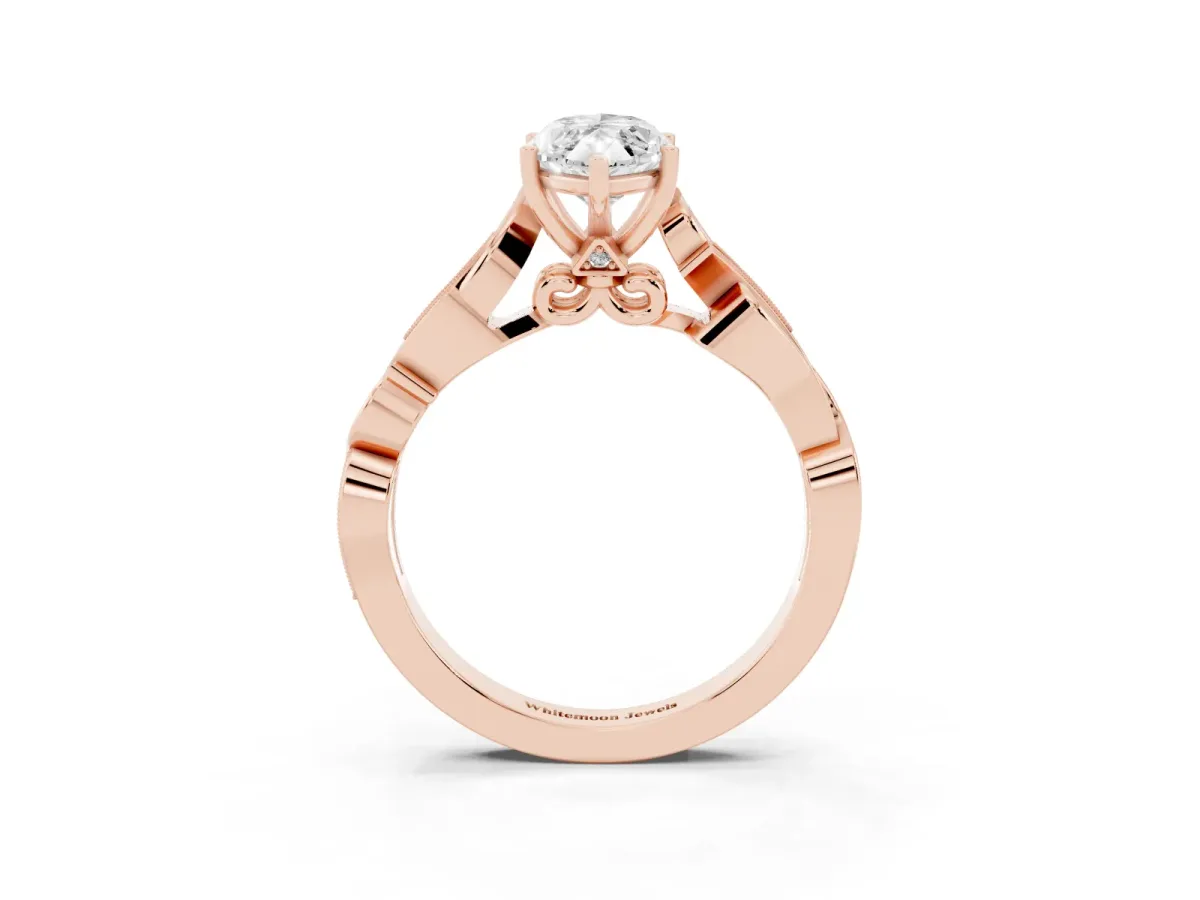 Marquise Cut Solitaire Vine Band with Milgrain Prong Setting Rose gold